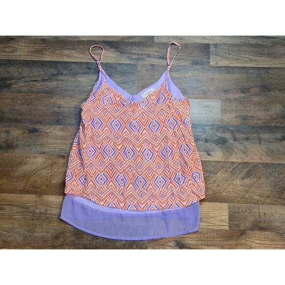 Everly S Aztec Print Tank Top Multicolor Hi-Low Chiffon Layered Boho Festival - Picture 3 of 9